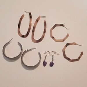 #1095. 4 Piece Assorted Faux Tortoise Shell, Glitter & Purple Earring Bundle